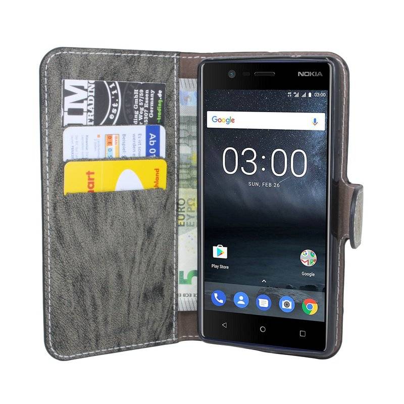 Nokia 3 Handyhülle Tasche Flip Case Smartphone Schutzhülle Anthrazit