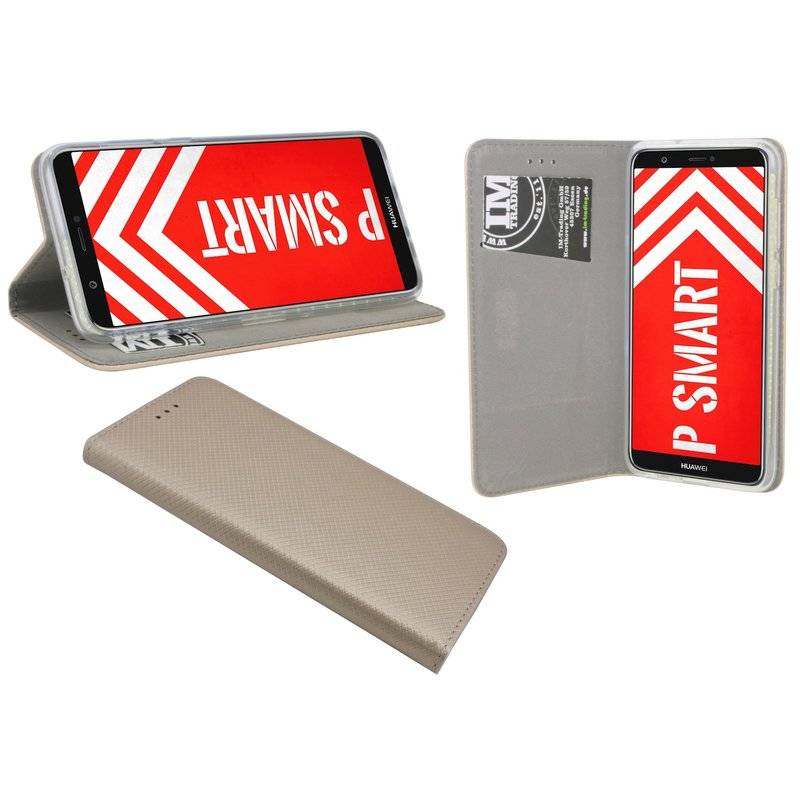 Huawei P Smart Handyhülle Tasche Flip Case Smartphone Schutzhülle Gold