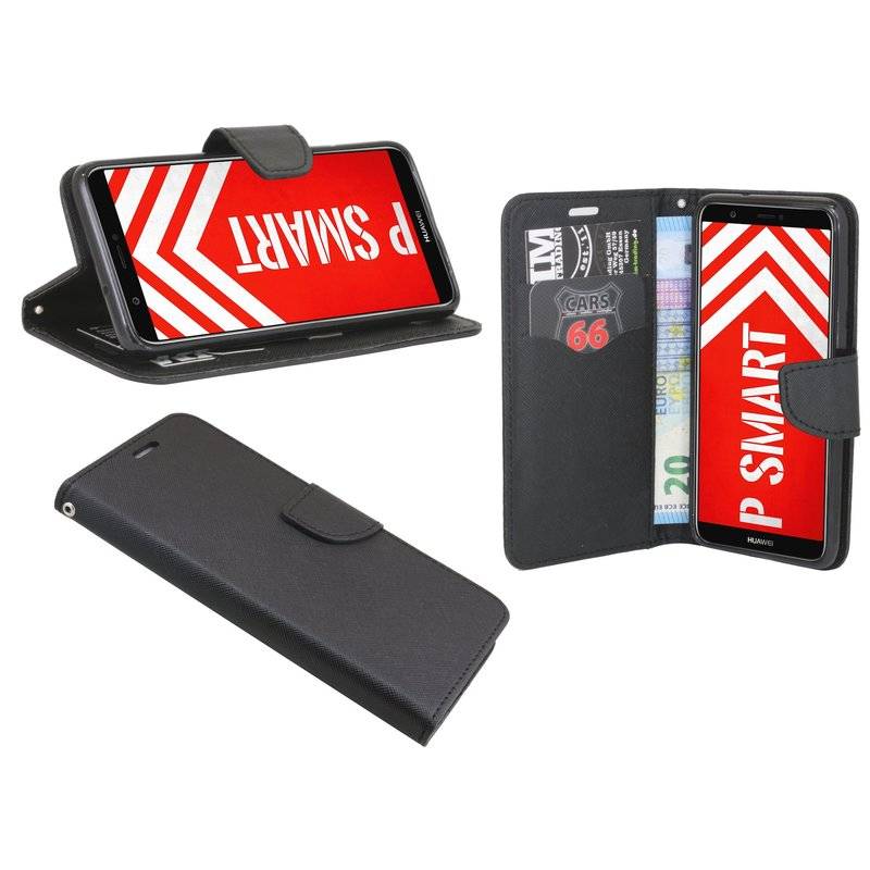 Huawei P Smart Handyhülle Tasche Flip Case Smartphone Schutzhülle Schwarz
