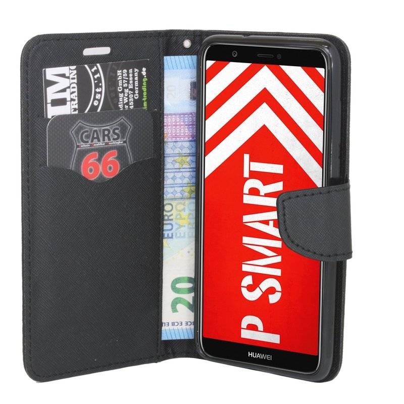 Huawei P Smart Handyhülle Tasche Flip Case Smartphone Schutzhülle Schwarz