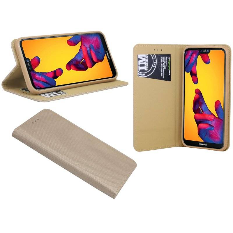 Huawei P20 Lite Handyhülle Tasche Flip Case Smartphone Schutzhülle Gold