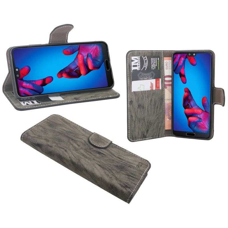 Huawei P20 Handyhülle Tasche Flip Case Smartphone Schutzhülle Anthrazit