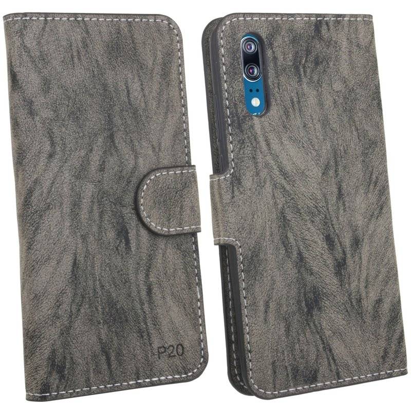 Huawei P20 Handyhülle Tasche Flip Case Smartphone Schutzhülle Anthrazit
