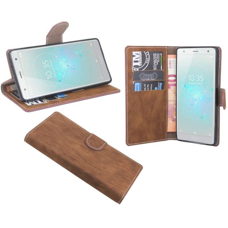 Sony Xperia XZ2 Handyhülle Tasche Flip Case Smartphone Schutzhülle Braun