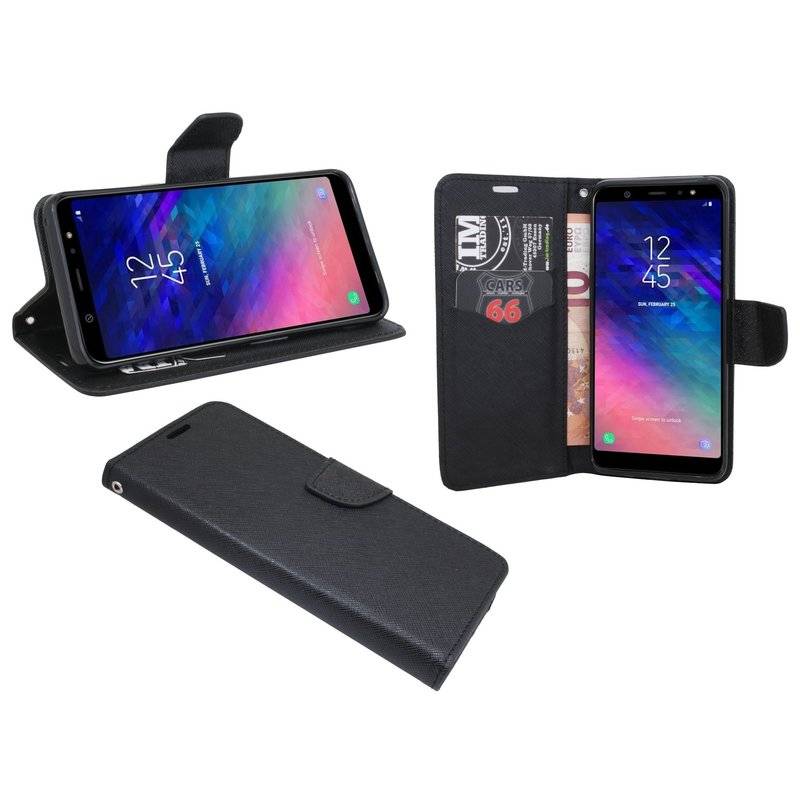Samsung Galaxy A6 Plus Handyhülle Tasche Flip Case Smartphone Schutzhülle Schwarz