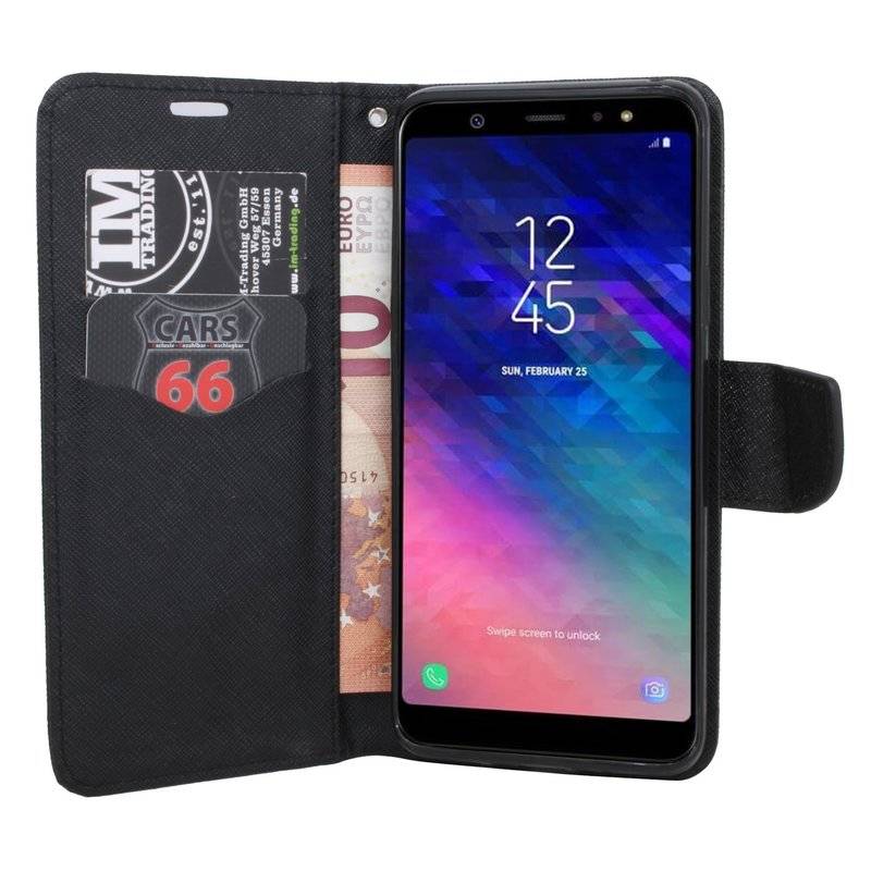 Samsung Galaxy A6 Plus Handyhülle Tasche Flip Case Smartphone Schutzhülle Schwarz