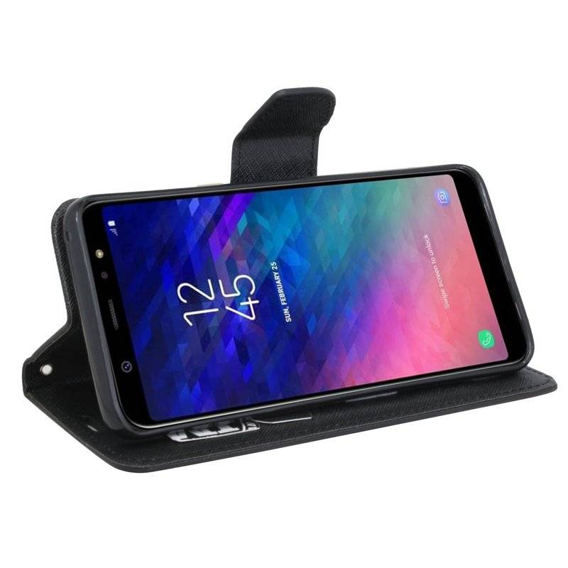 Samsung Galaxy A6 Plus Handyhülle Tasche Flip Case Smartphone Schutzhülle Schwarz