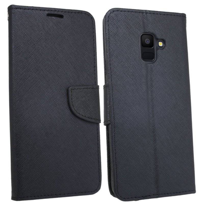 Samsung Galaxy A6 Plus Handyhülle Tasche Flip Case Smartphone Schutzhülle Schwarz