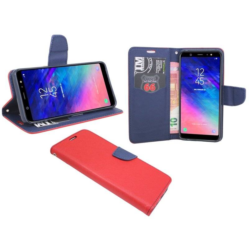 Samsung Galaxy A6 Plus Handyhülle Tasche Flip Case Schutzhülle Rot