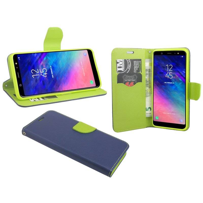 Samsung Galaxy A6 Handyhülle Tasche Flip Case Smartphone Schutzhülle Blau