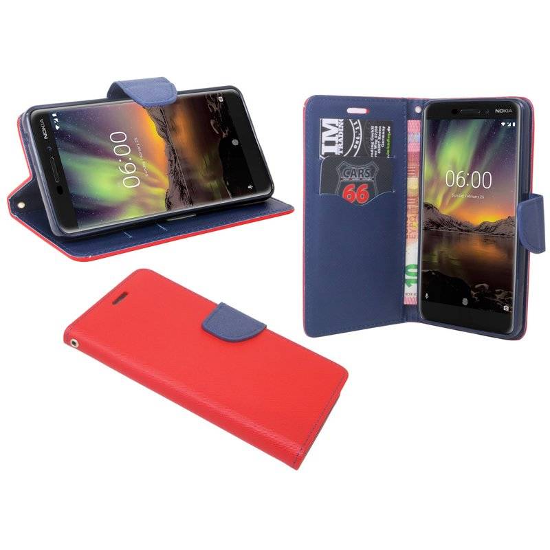 Nokia 6.1 2018 Handyhülle Tasche Flip Case Smartphone Schutzhülle Rot