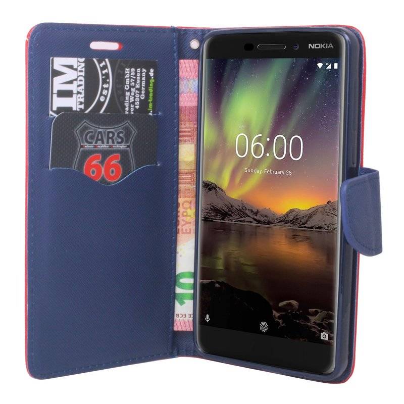 Nokia 6.1 2018 Handyhülle Tasche Flip Case Smartphone Schutzhülle Rot