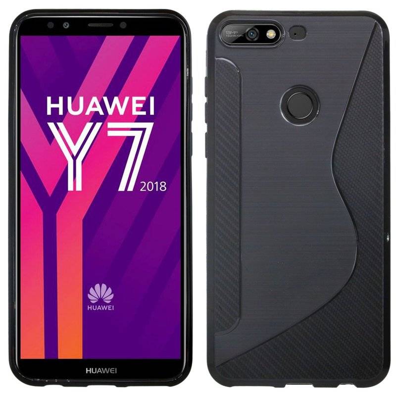 Huawei Y7 2018 Handy Silikon Schutzhülle Cover Case Schwarz