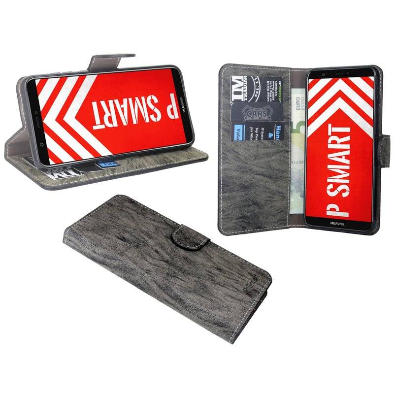 Huawei P Smart Handyhülle Tasche Flip Case Smartphone Schutzhülle Anthrazit