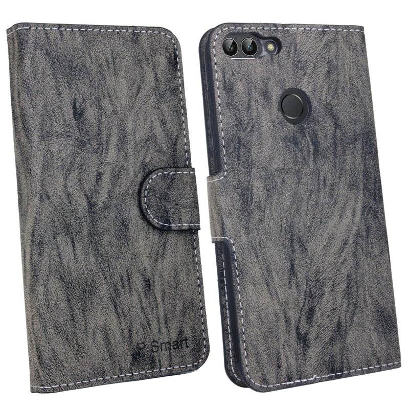 Huawei P Smart Handyhülle Tasche Flip Case Smartphone Schutzhülle Anthrazit