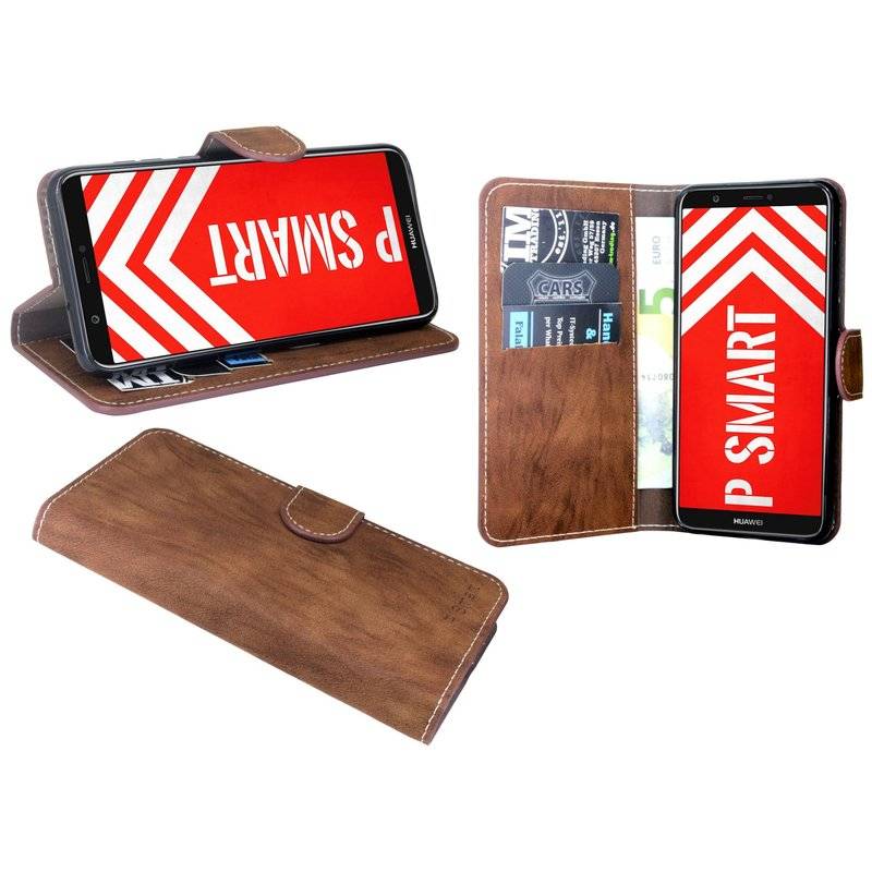 Huawei P Smart Handyhülle Tasche Flip Case Smartphone Schutzhülle Braun