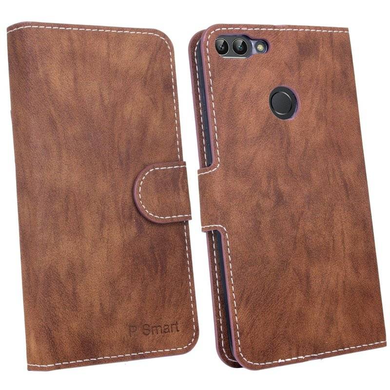 Huawei P Smart Handyhülle Tasche Flip Case Smartphone Schutzhülle Braun