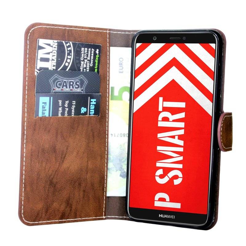 Huawei P Smart Handyhülle Tasche Flip Case Smartphone Schutzhülle Braun