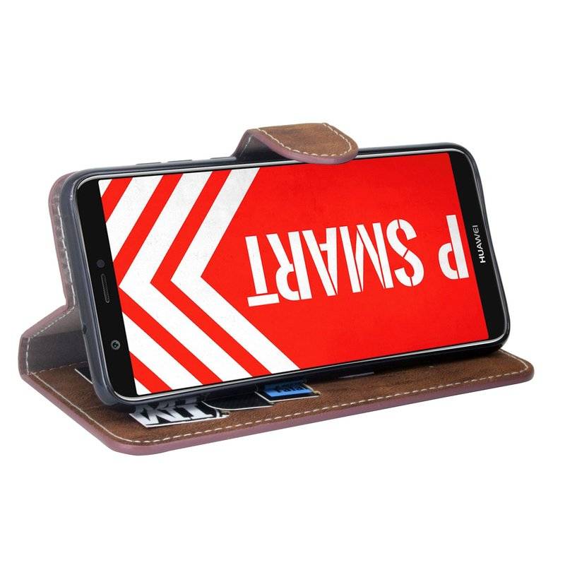 Huawei P Smart Handyhülle Tasche Flip Case Smartphone Schutzhülle Braun