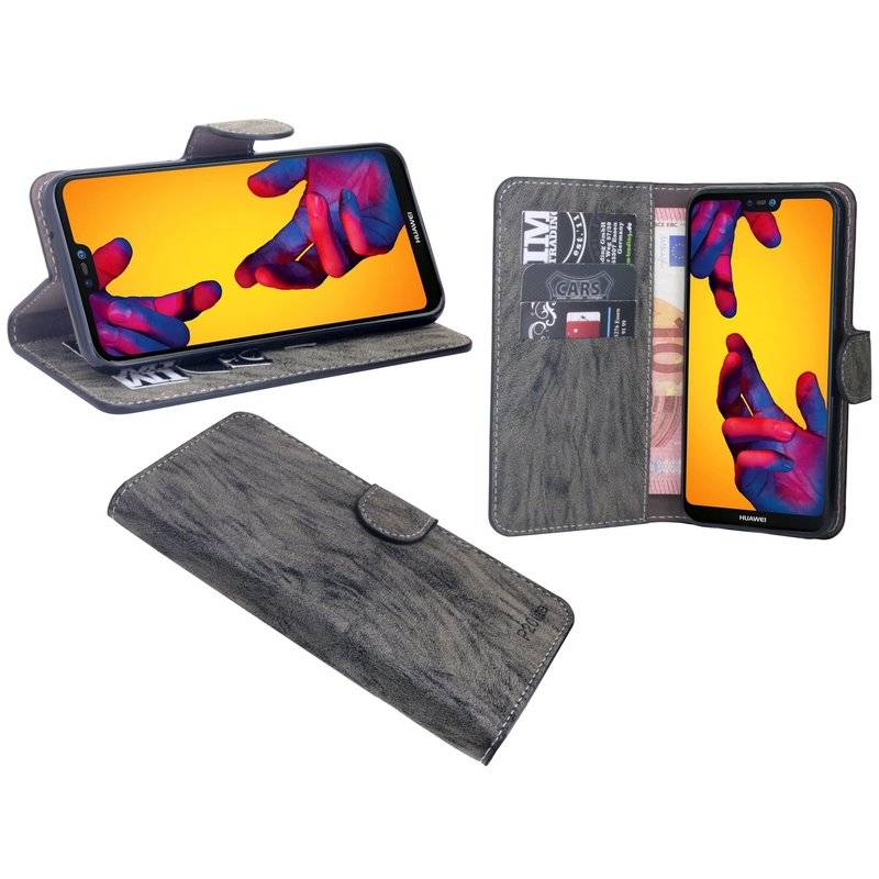 Huawei P20 Lite Handyhülle Tasche Flip Case Smartphone Schutzhülle Anthrazit