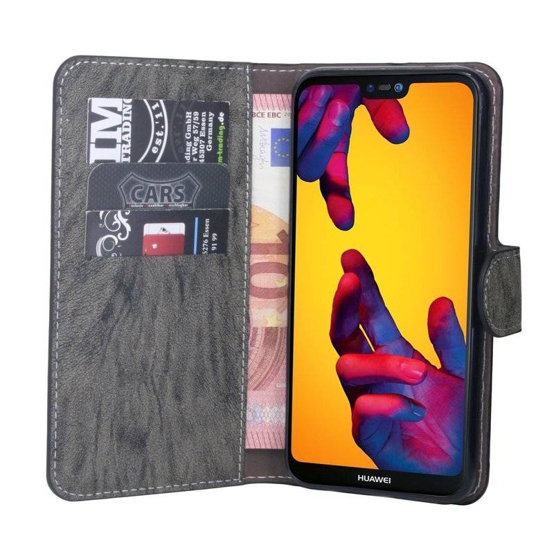 Huawei P20 Lite Handyhülle Tasche Flip Case Smartphone Schutzhülle Anthrazit