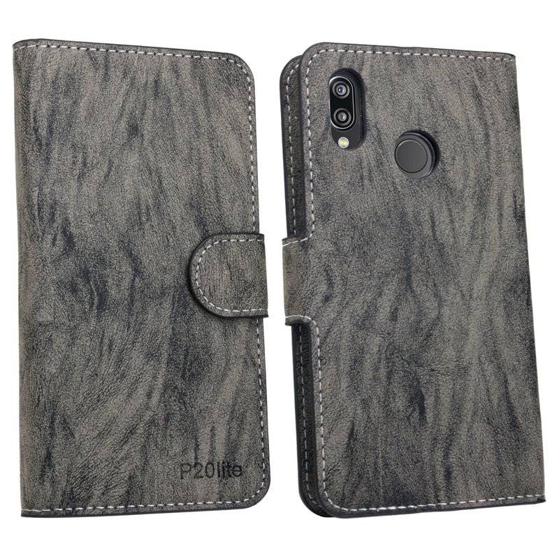Huawei P20 Lite Handyhülle Tasche Flip Case Smartphone Schutzhülle Anthrazit