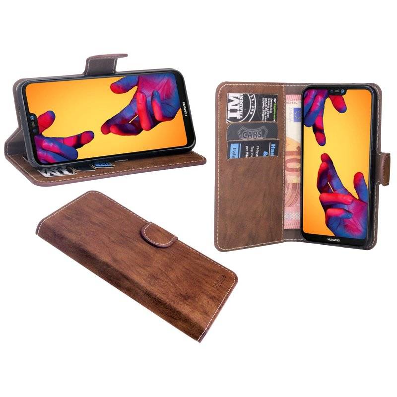 Huawei P20 Lite Handyhülle Tasche Flip Case Smartphone Schutzhülle Braun