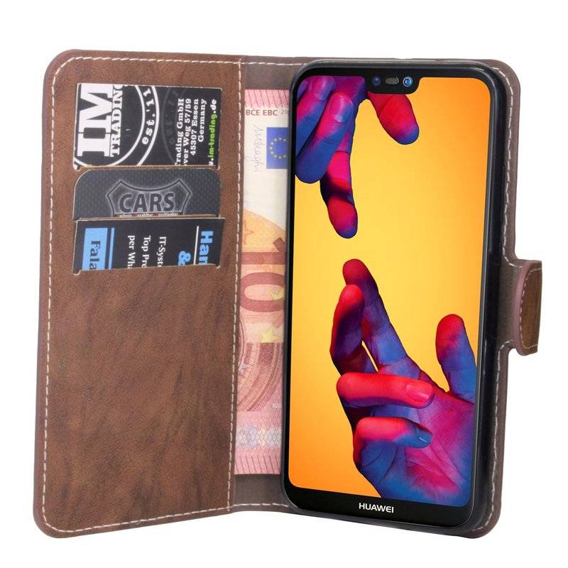 Huawei P20 Lite Handyhülle Tasche Flip Case Smartphone Schutzhülle Braun