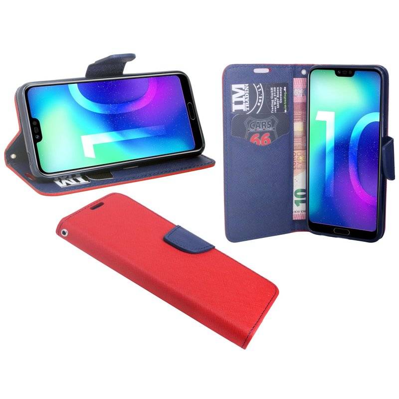 Honor 10 Handyhülle Tasche Flip Case Smartphone Schutzhülle Rot-Blau