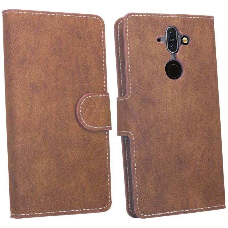 Nokia 8 Sirocco Handyhülle Tasche Flip Case Smartphone Schutzhülle Braun