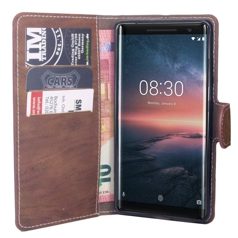Nokia 8 Sirocco Handyhülle Tasche Flip Case Smartphone Schutzhülle Braun
