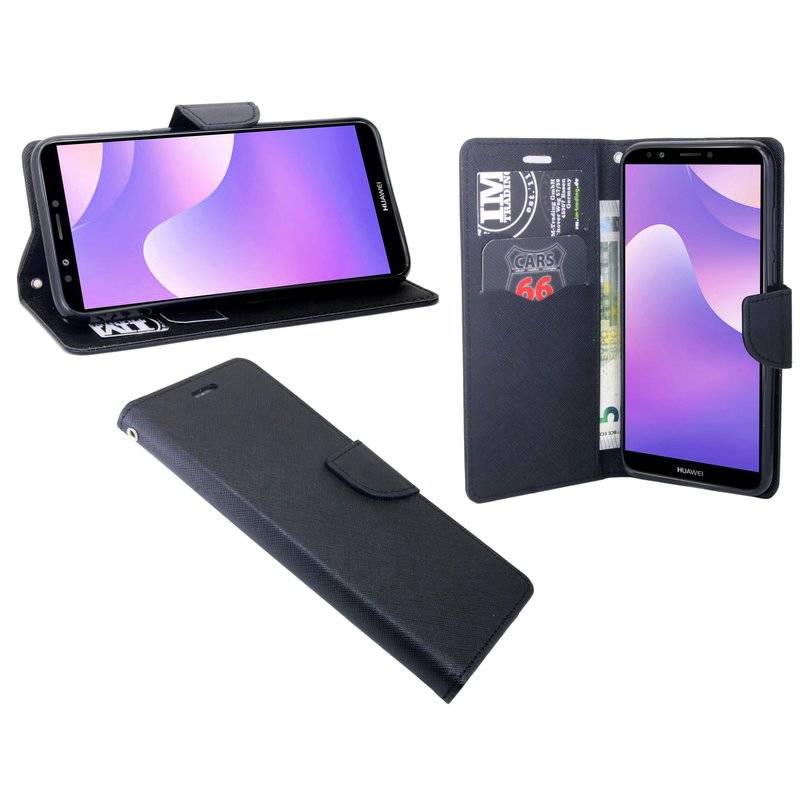 Honor 7C Handyhülle Tasche Flip Case Smartphone Schutzhülle Schwarz