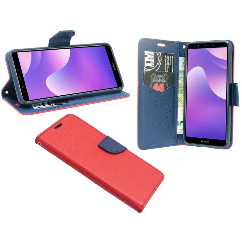 Huawei Y7 2018 Handyhülle Tasche Flip Case Smartphone Schutzhülle Rot