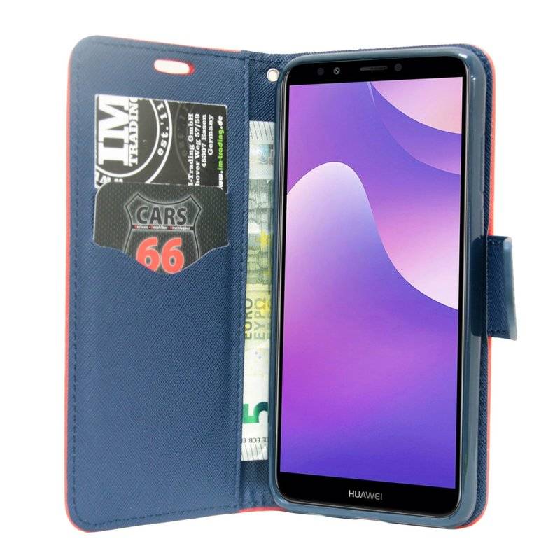 Huawei Y7 2018 Handyhülle Tasche Flip Case Smartphone Schutzhülle Rot