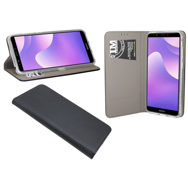 Huawei Y7 2018 Tasche Flip Case Handy Schutzhülle Schwarz