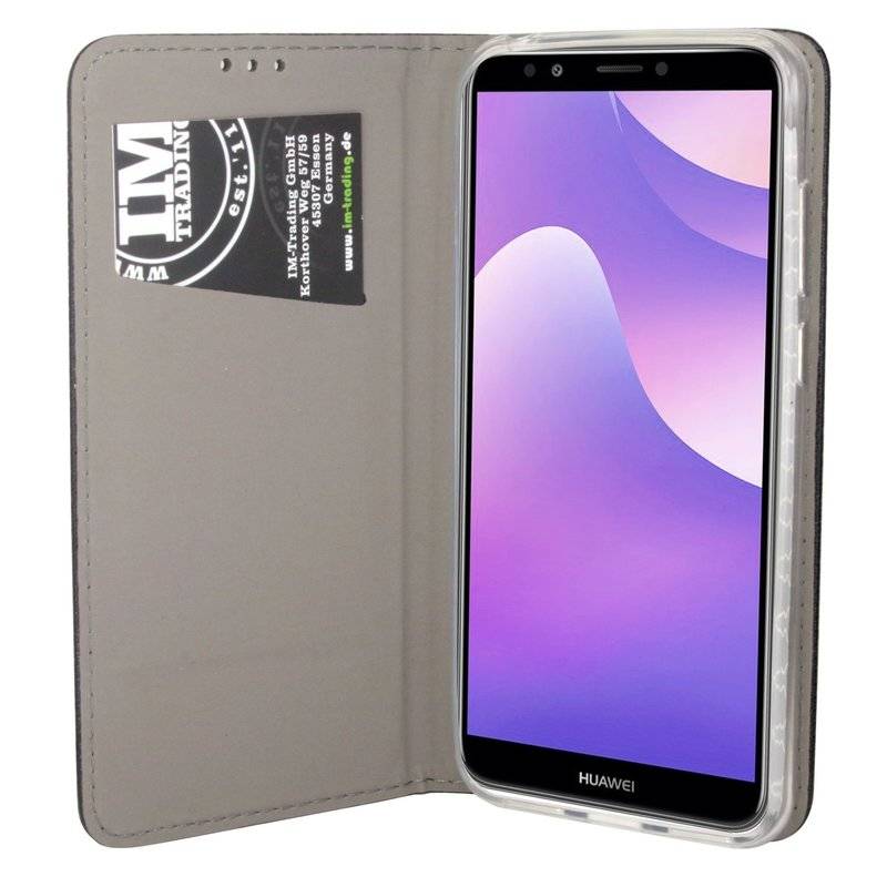 Huawei Y7 2018 Tasche Flip Case Handy Schutzhülle Schwarz