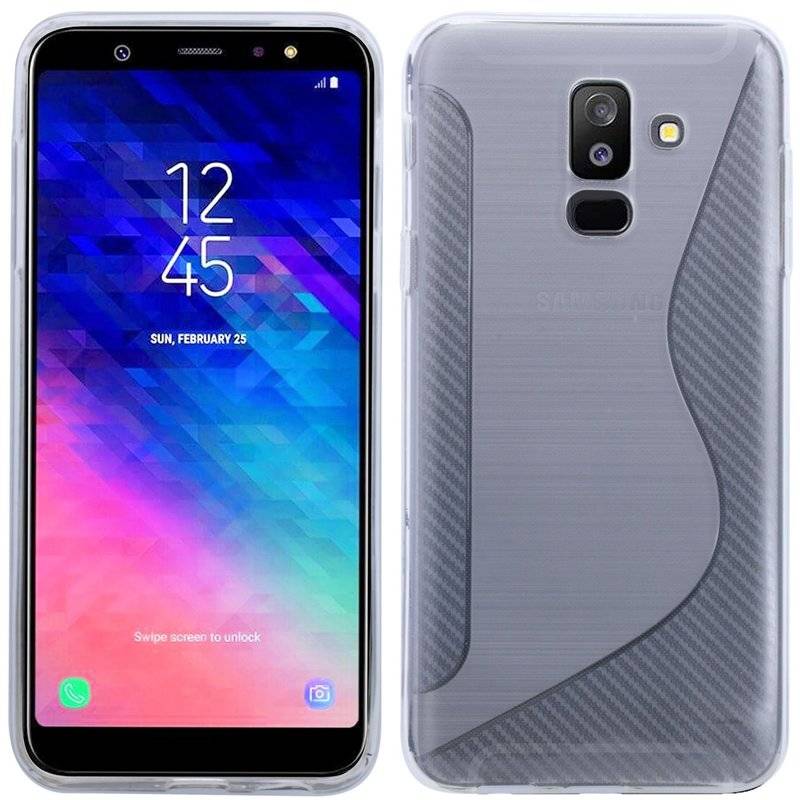 Samsung Galaxy A6 Plus Handy Silikon Schutzhülle Cover Case Schwarz Transparent