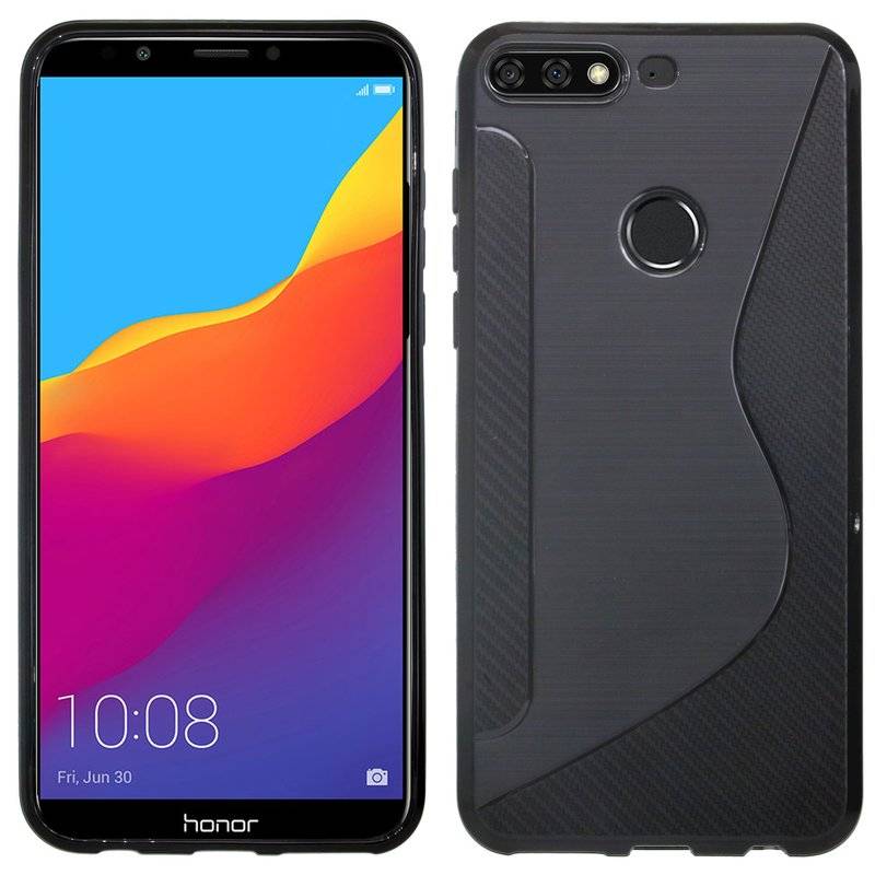 Honor 7C Pro Handy Silikon Schutzhülle Cover Case Schwarz Schwarz