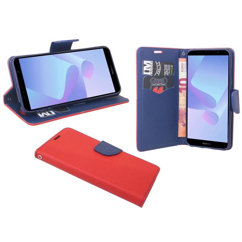 Huawei Y6 2018 Handyhülle Tasche Flip Case Smartphone Schutzhülle Rot