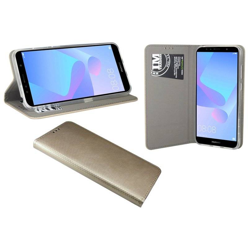 Huawei Y6 2018 Handyhülle Tasche Flip Case Smartphone Schutzhülle gold