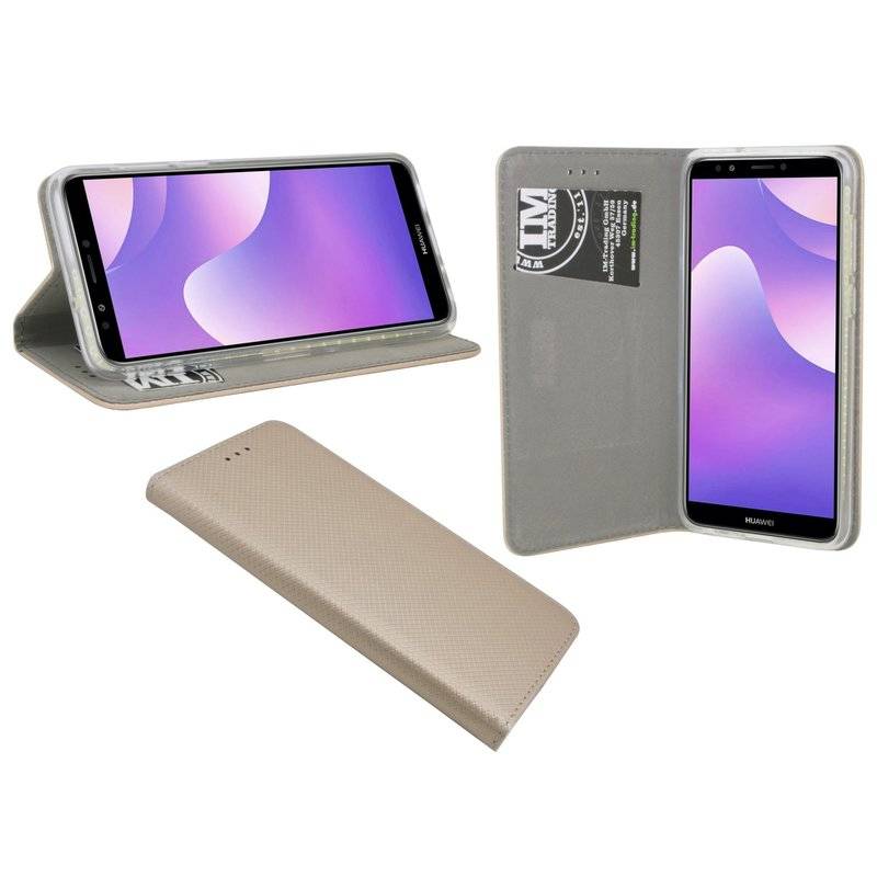 Huawei Y7 Prime 2018 Handyhülle Tasche Flip Case Smartphone Schutzhülle Gold