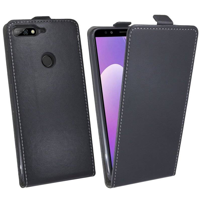 Huawei Y7 2018 Handyhülle Tasche Flip Case Smartphone Schutzhülle Schwarz