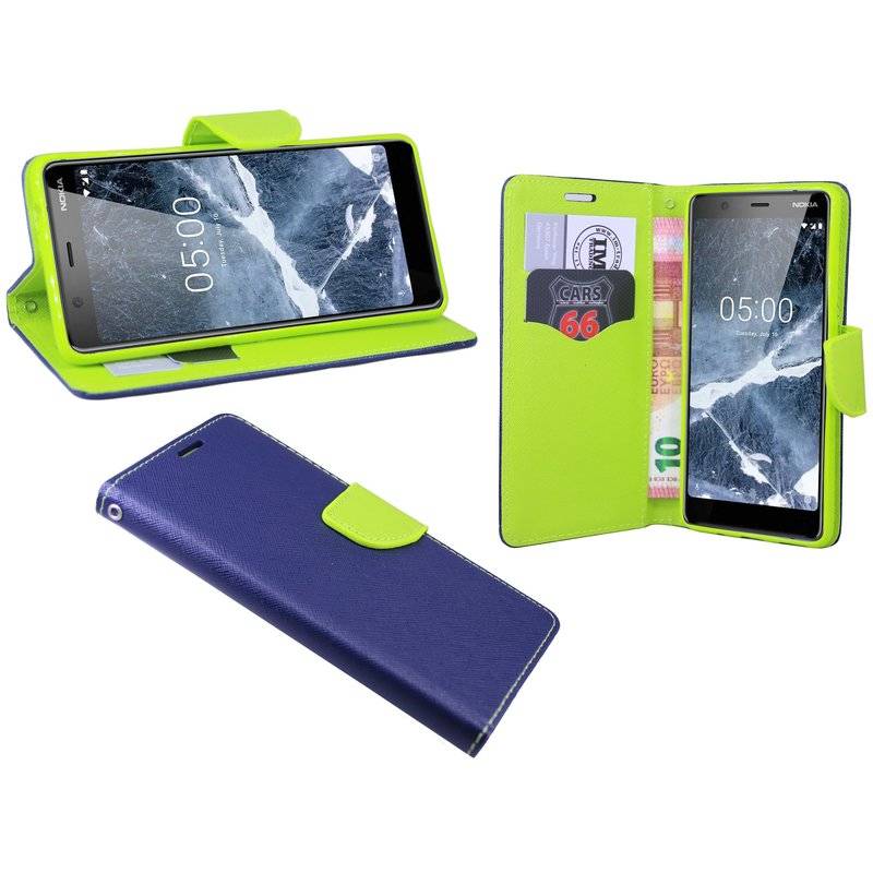 Nokia 5.1 2018 Handyhülle Buch Tasche Smartphone Schutzhülle Blau