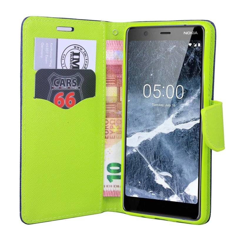 Nokia 5.1 2018 Handyhülle Buch Tasche Smartphone Schutzhülle Blau