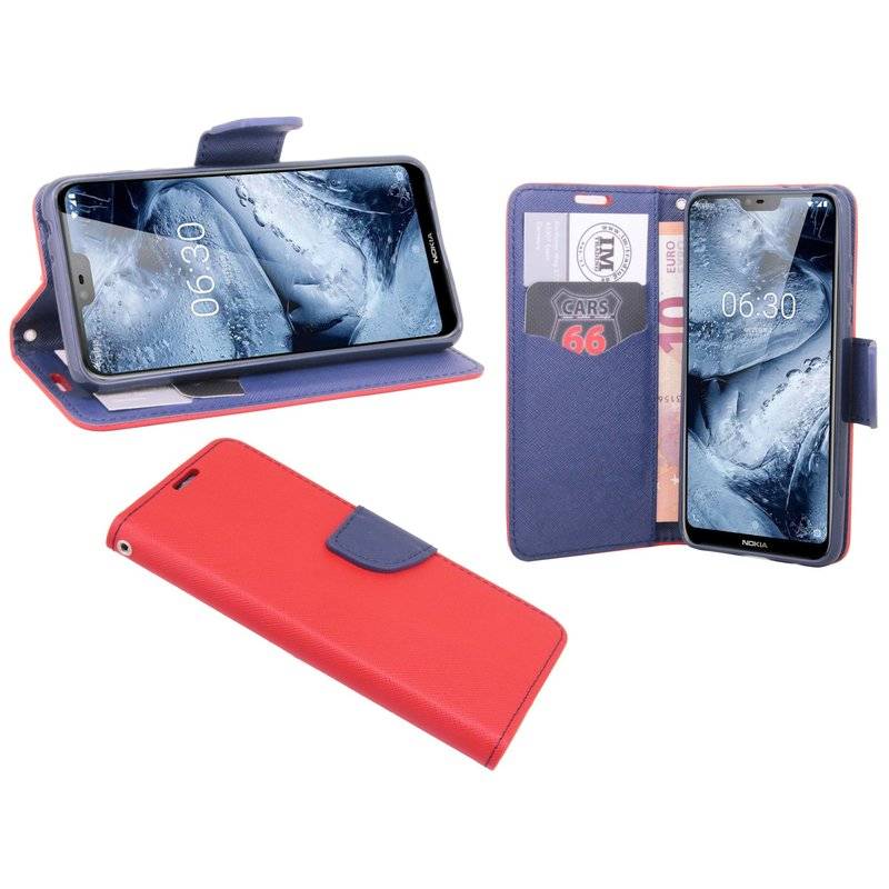 Nokia 5.1 Plus 2018 Handyhülle Tasche Flip Case Smartphone Schutzhülle Rot