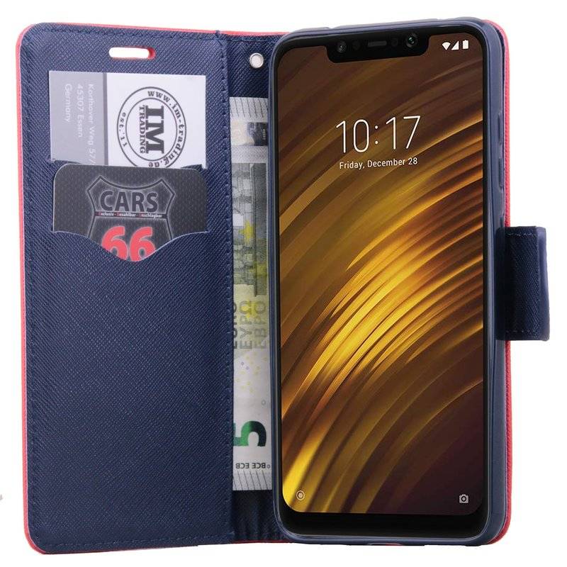 Xiaomi PocoPhone F1 Tasche Flip Case Echt Leder Schutzhülle Rot