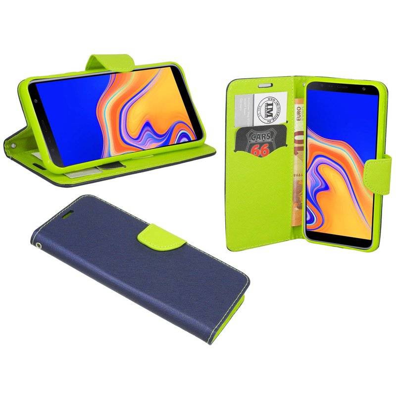Samsung Galaxy J4+ Plus Flip Case Tasche Schutzhülle Blau-Grün