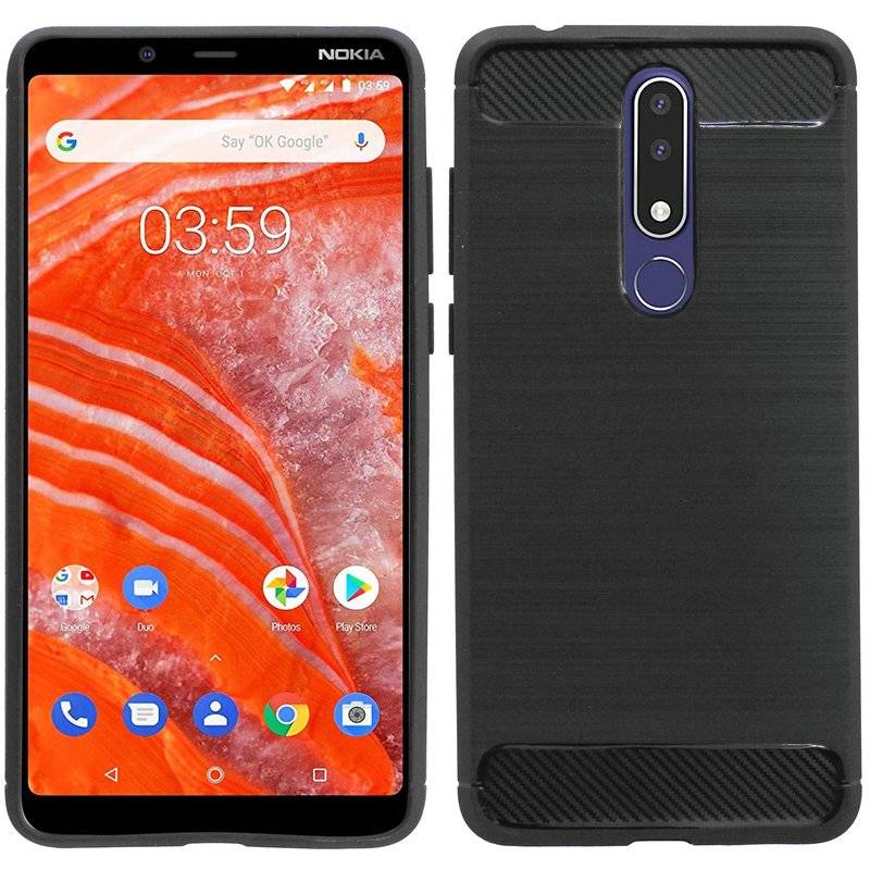 Nokia 3.1 PLUS Silikon Hülle Cover Case Carbon Schwarz