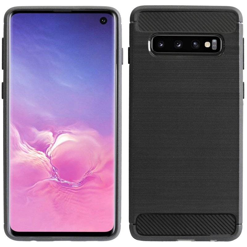 Silikon Hülle Carbon kompatibel mit SAMSUNG GALAXY S10 (G973F) TPU Case Soft Handyhülle Cover Schutzhülle Schwarz