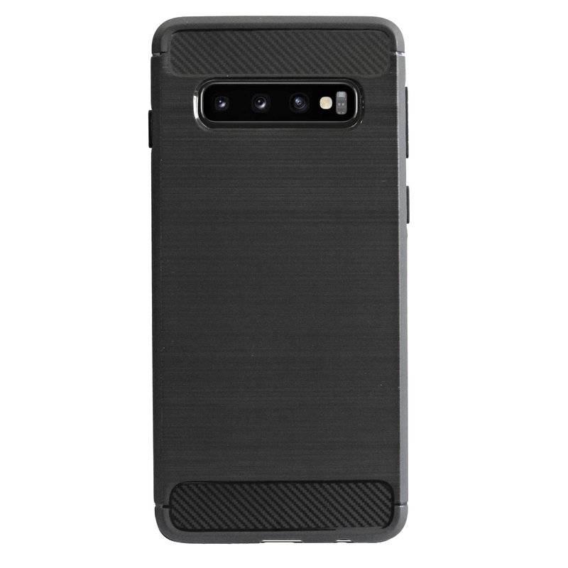 Silikon Hülle Carbon kompatibel mit SAMSUNG GALAXY S10 (G973F) TPU Case Soft Handyhülle Cover Schutzhülle Schwarz